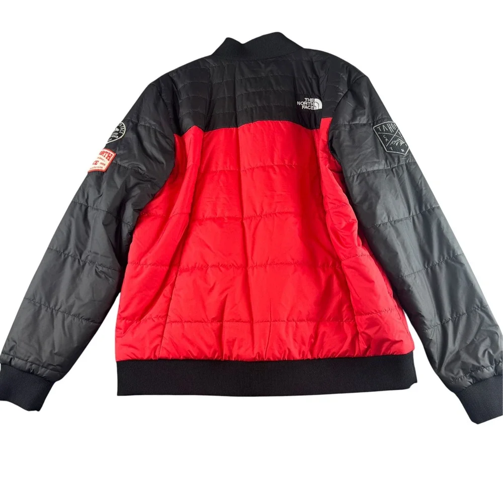 The North Face Mens Jester Bomber Jacket Red Black Quilted Tahoe Patch Large